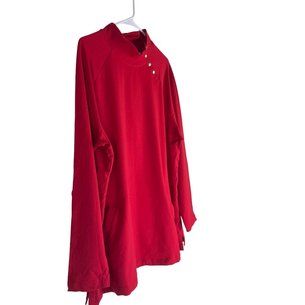 Denim & Co Mock Neck Tunic Women XL Red French Terry Long Sleeve Snap Detail GC2 - Picture 2 of 12